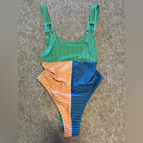 aerie Other - Aerie Striped Green, Orange, and Blue One Piece Swimsuit